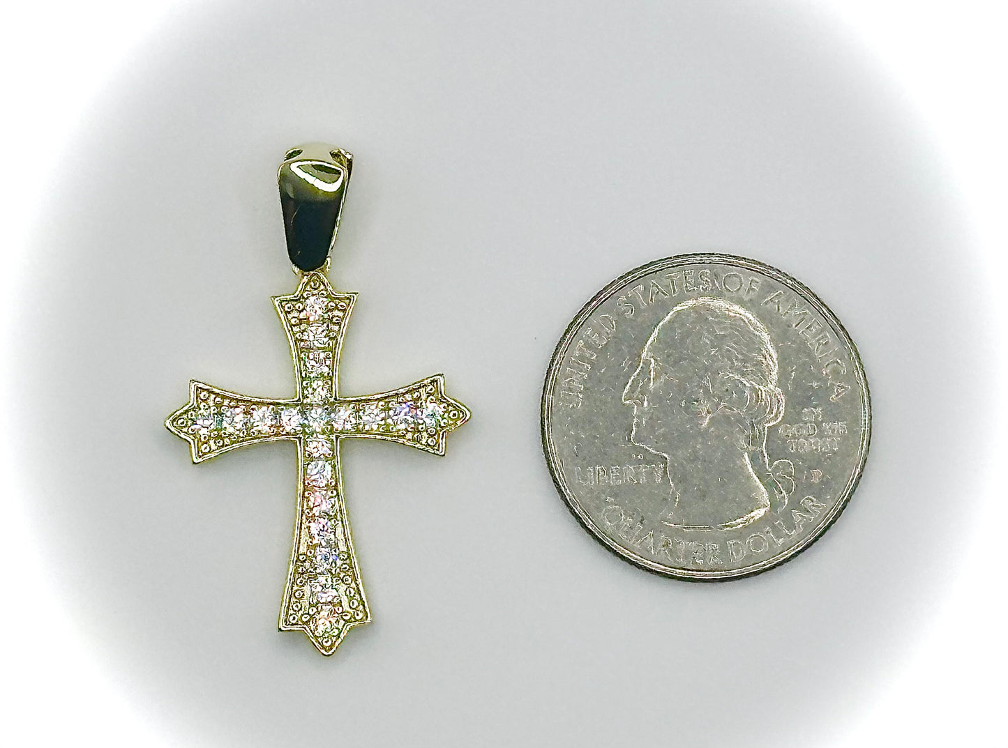 Gold Gothic Iced Out Cross Pendant
