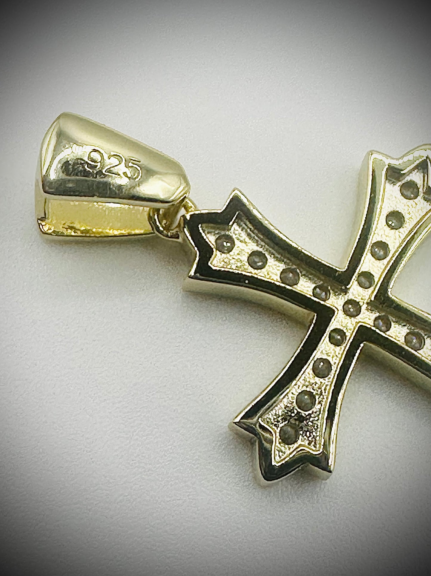 Gold Gothic Iced Out Cross Pendant