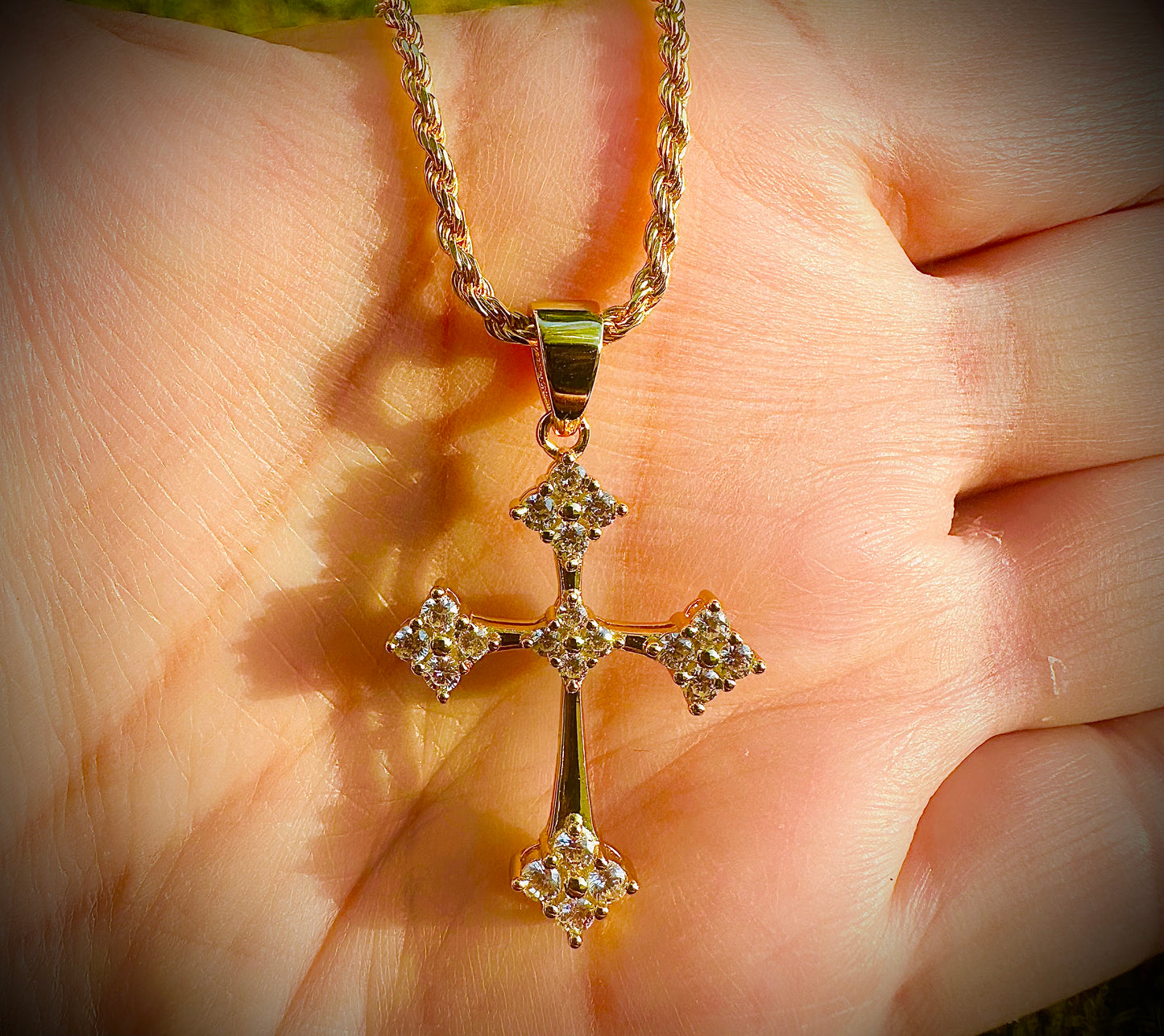 Gold Gothic Cross CZ Pendant