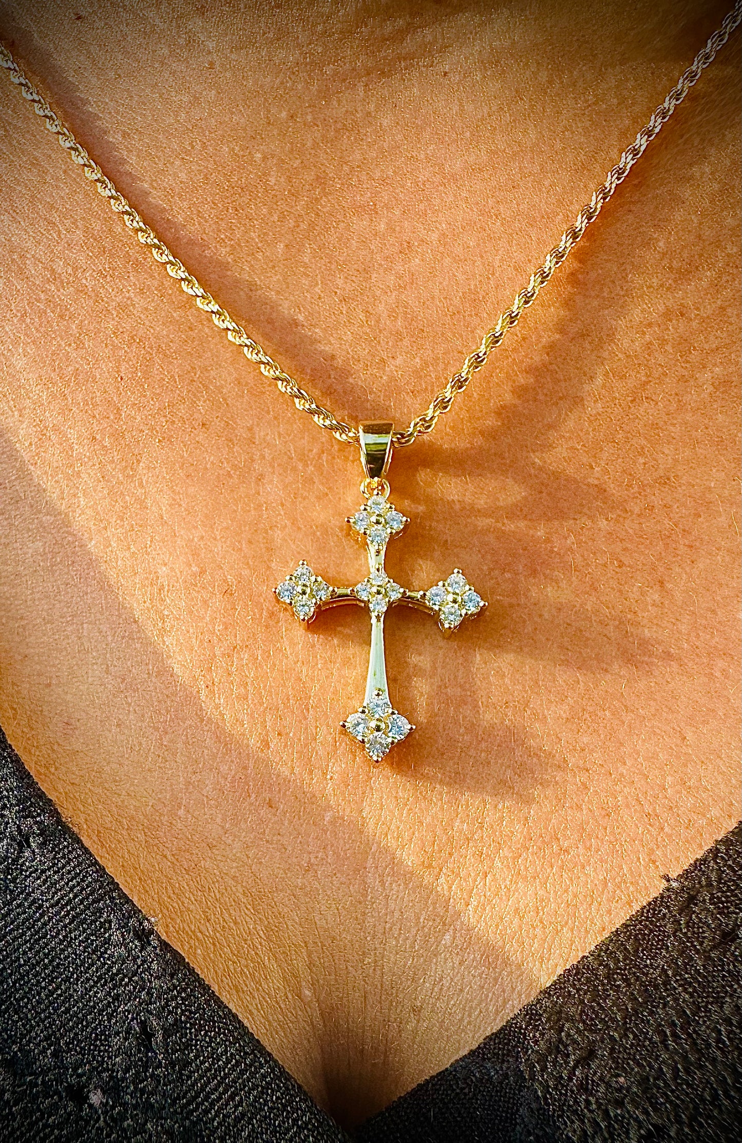 Gold Gothic Cross CZ Pendant