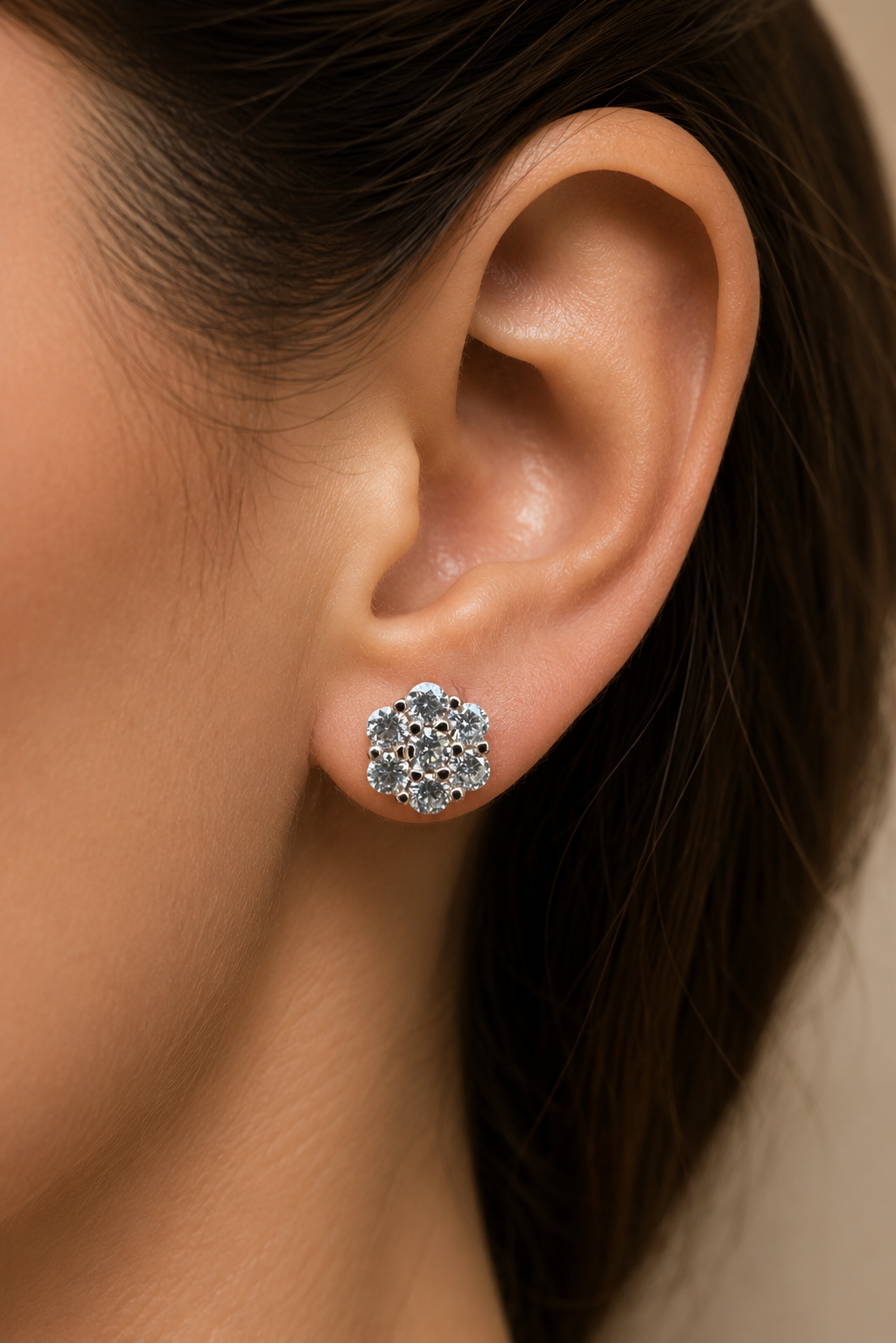 Rose Gold Over Sterling Silver Moissanite Floral Honeycomb Design Stud Earrings 6mm - 11mm