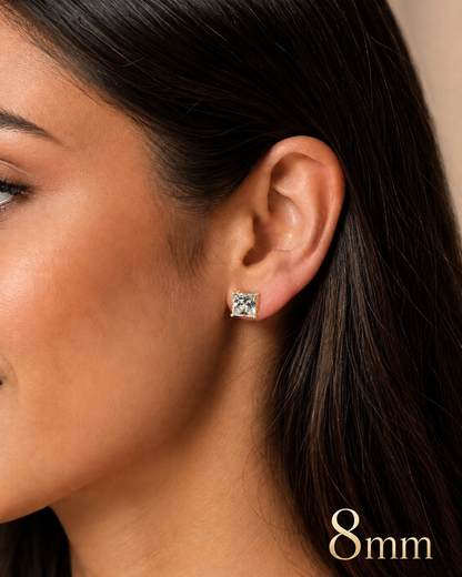 Moissanite Princess Cut Stud Earrings (14k Gold Vermeil, 925 Silver, 3mm–9mm)