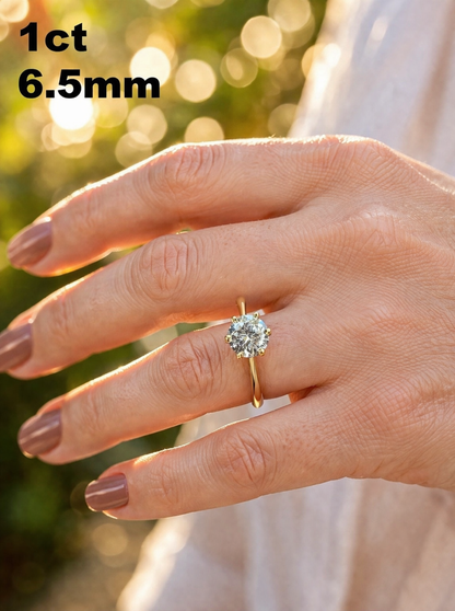 Moissanite Solitaire Engagement Ring 14k Gold Vermeil Over 925 Sterling Silver 0.5ct - 4ct