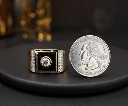 Gold Onyx Moissanite Solitaire Ring