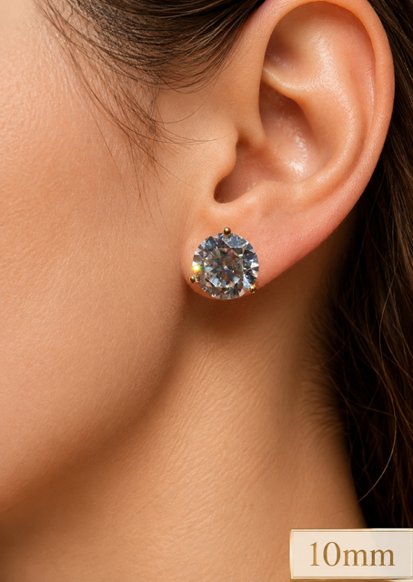 Gold Over Sterling Silver Moissanite 3 Prong Martini Set Solitaire Stud Earrings 3mm to 10mm PUSH BACKS