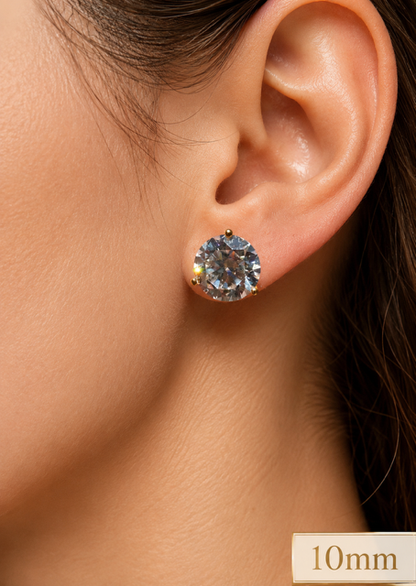 Gold Over Sterling Silver Moissanite 3 Prong Martini Set Solitaire Stud Earrings 3mm to 10mm PUSH BACKS