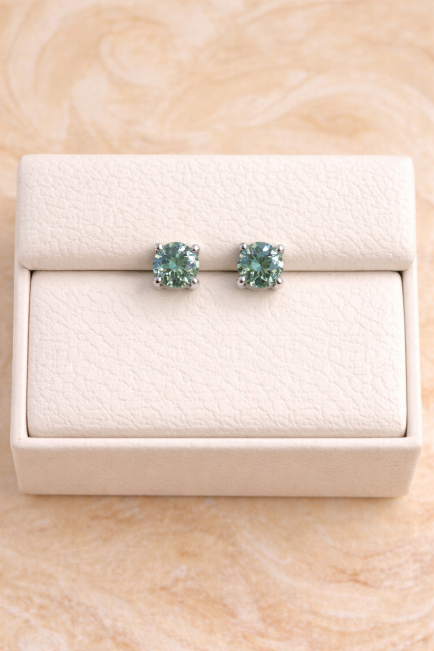 Green-Blue Moissanite 925 Sterling Silver Stud Earrings 3mm - 8mm Screw Backs