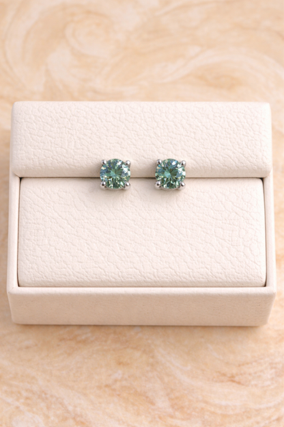 Green-Blue Moissanite 925 Sterling Silver Stud Earrings 3mm - 8mm Screw Backs