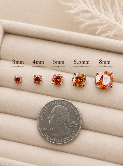Orange Moissanite 925 Sterling Silver Stud Earrings 3mm - 8mm Screw Backs