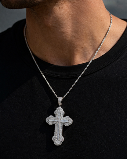 Baguette Moissanite 925 Sterling Silver Gothic Cross Pendant - 3 Sizes