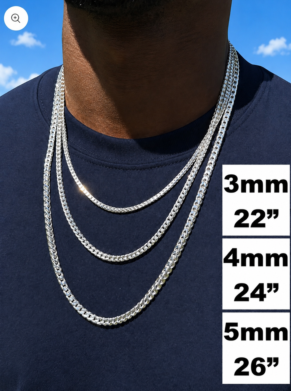 Franco Chains Solid 925 Sterling Silver 2mm to 5mm