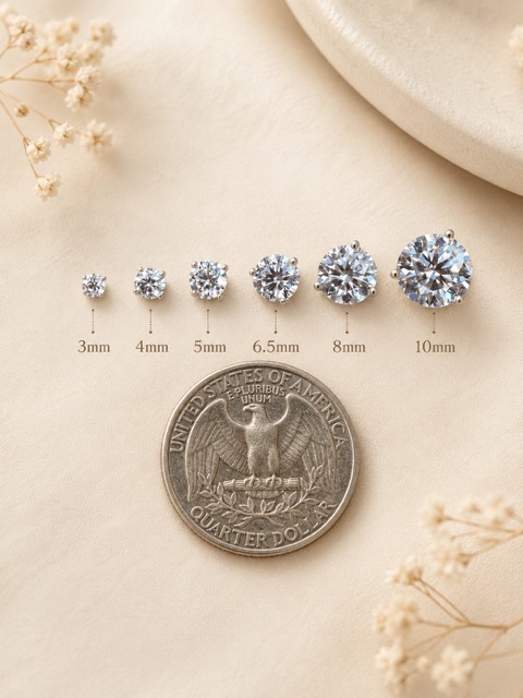 Sterling Silver Moissanite 3 Prong Martini Set Solitaire Stud Earrings 3mm to 10mm SCREW BACKS