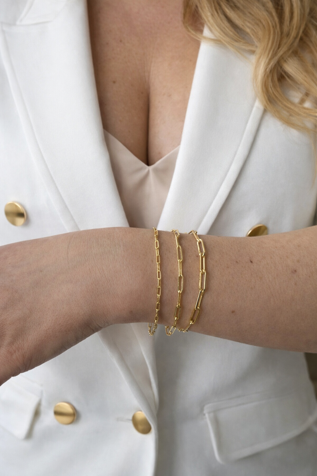 14k Gold Over Solid 925 Sterling Silver Paper Clip Bracelets 2.5mm, 3mm, 4mm