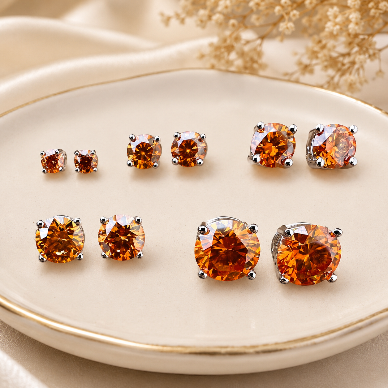 Orange Moissanite 925 Sterling Silver Stud Earrings 3mm - 8mm Screw Backs