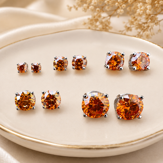 Orange Moissanite 925 Sterling Silver Stud Earrings 3mm - 8mm Screw Backs