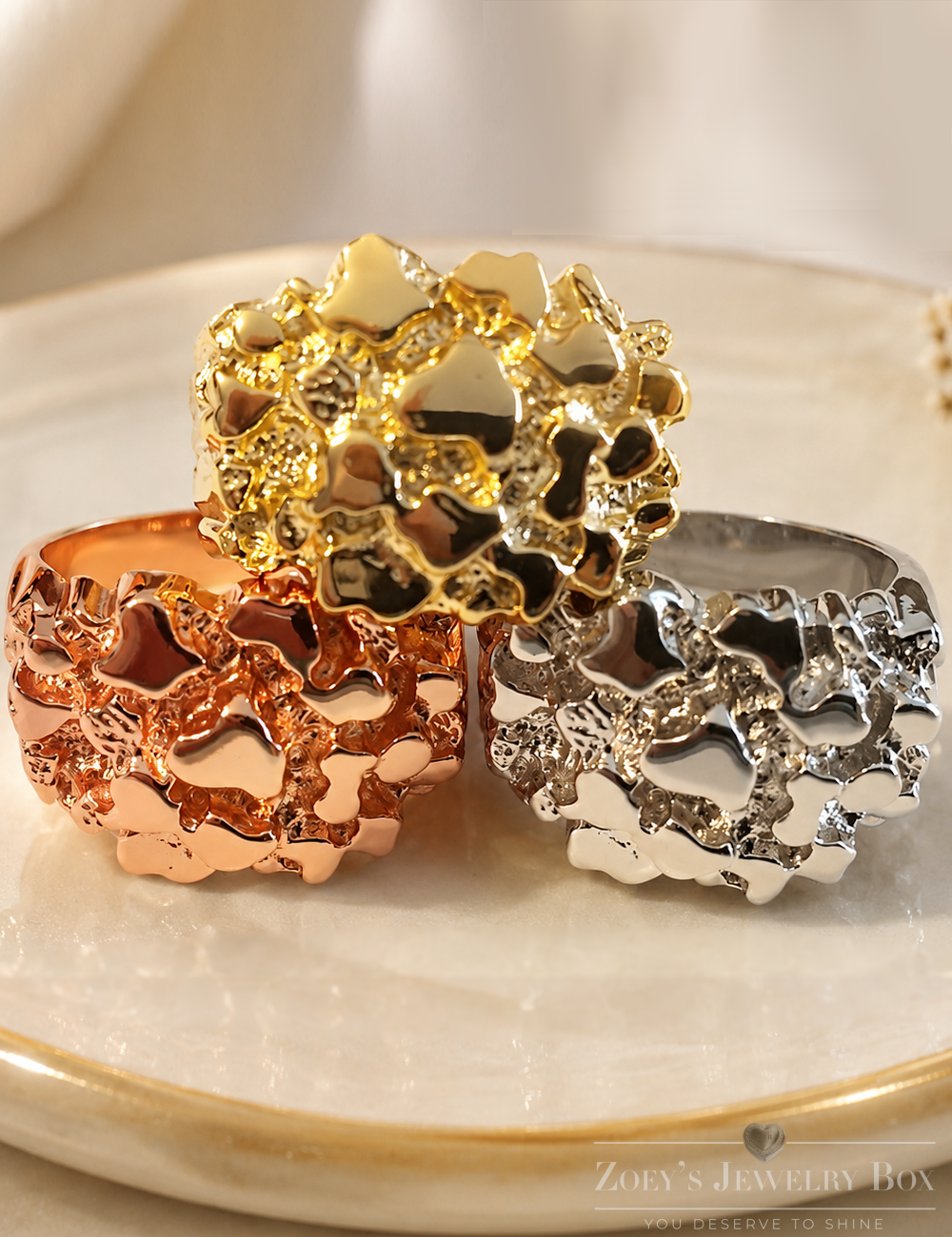 Elegant Nugget Ring (Silver, Yellow Gold, or Rose Gold)