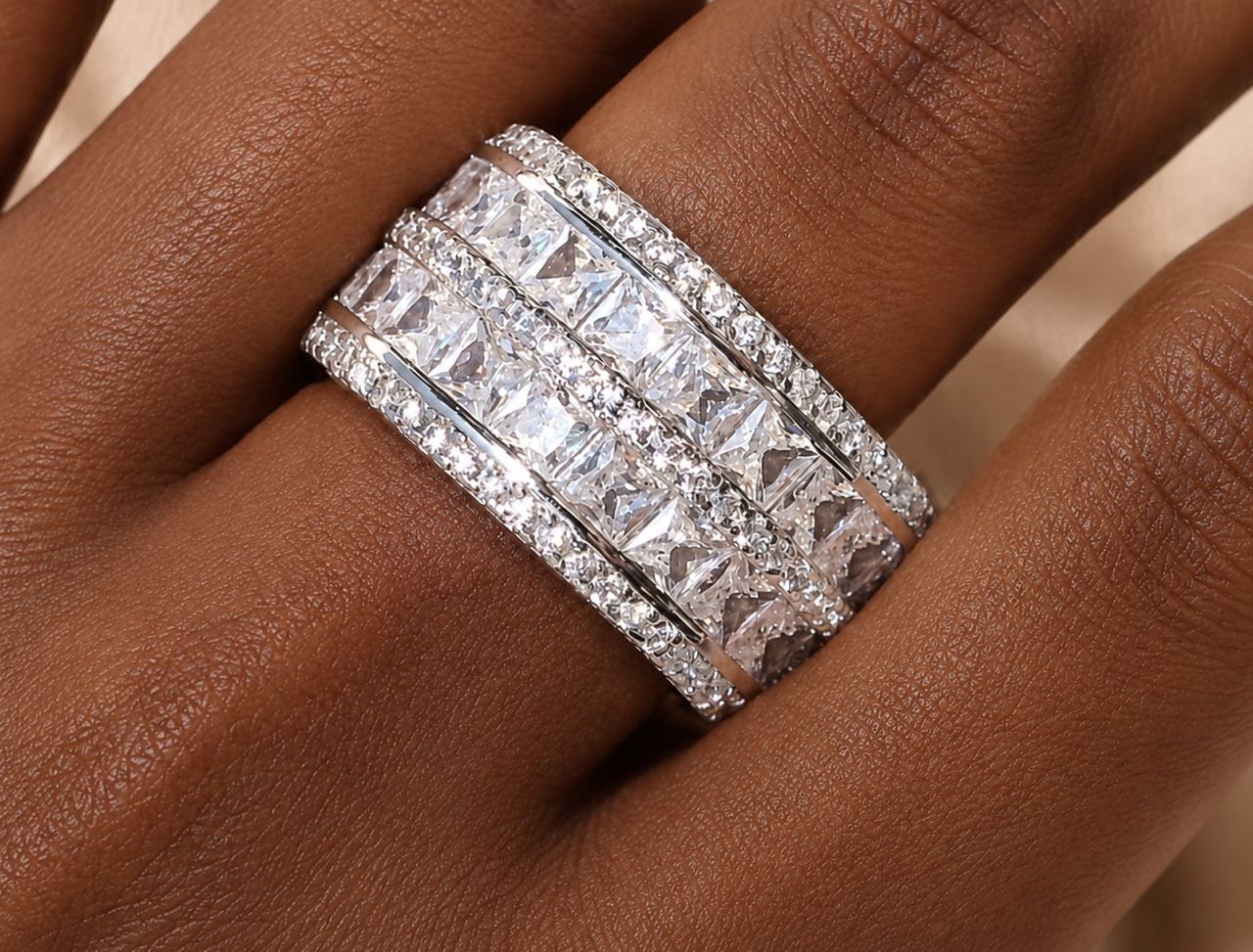 Icy Simulated Diamond Eternity Band (Sterling Silver Wedding Ring)