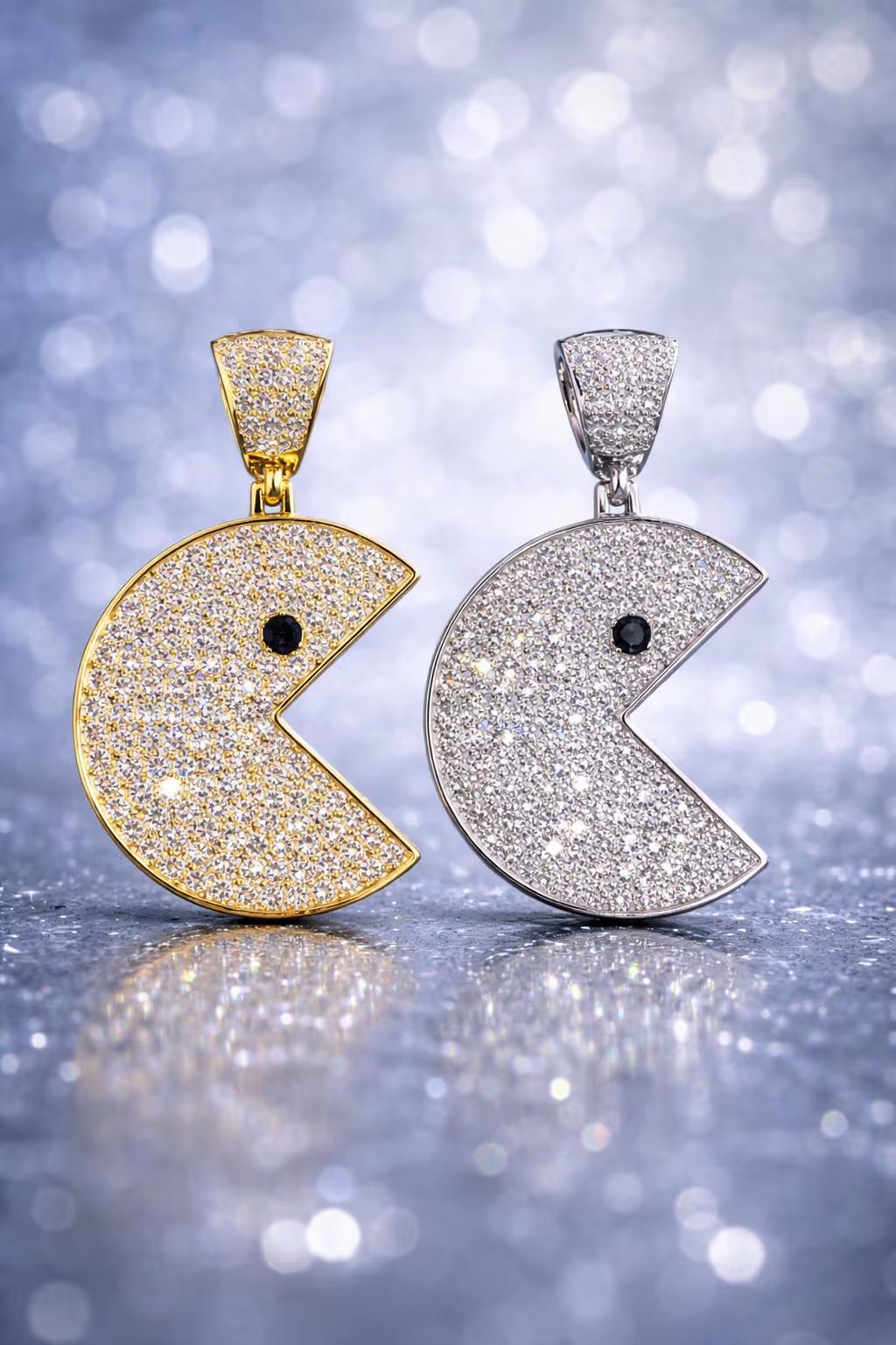 Moissanite Pac-Man Video Game Pendant – Gold or Silver