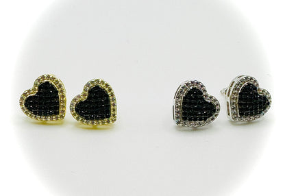 Black Ice CZ Heart Shape Earrings – Gold or Silver Finish