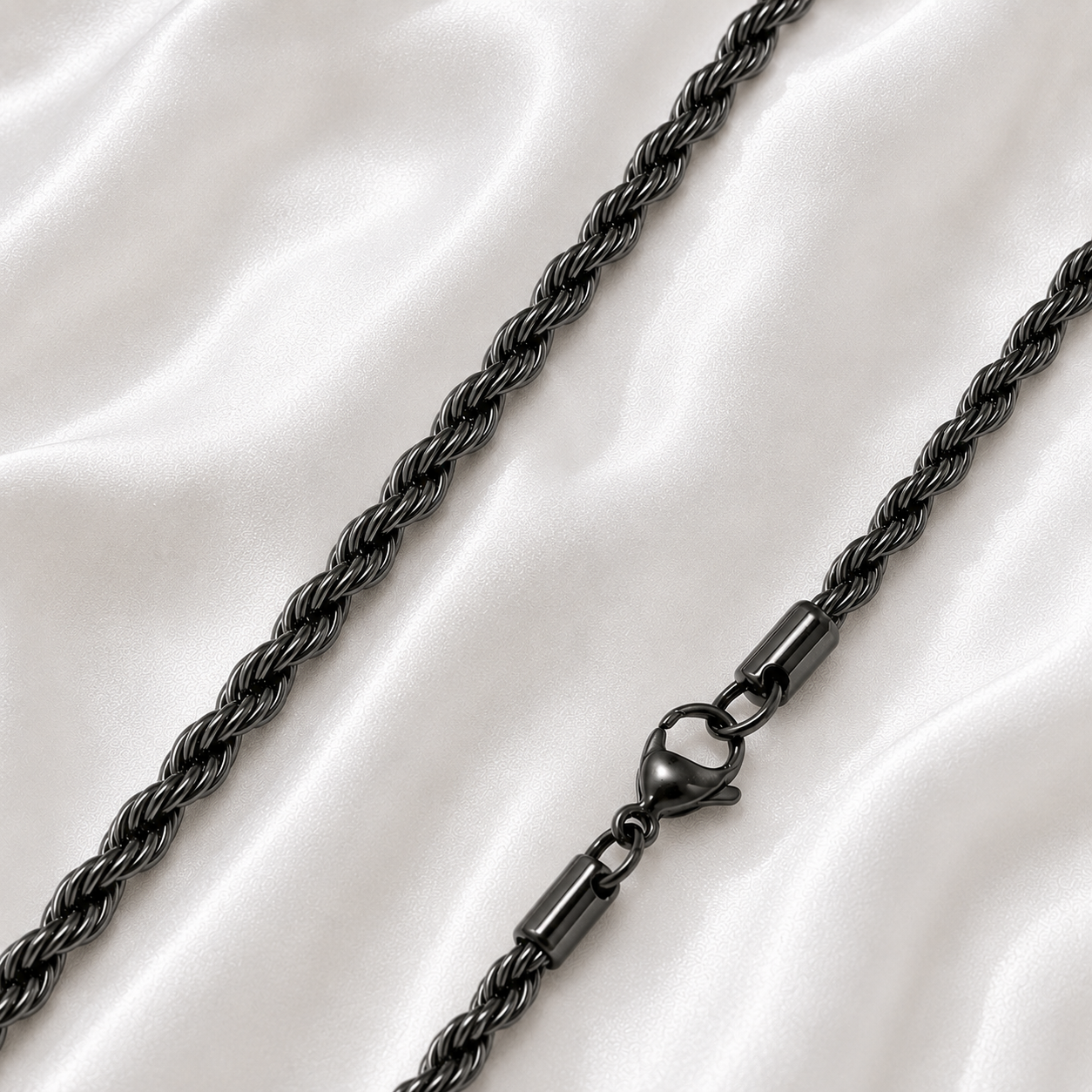 4mm Black Stainless Steel Rope Chain 20" and 24" lengths Available