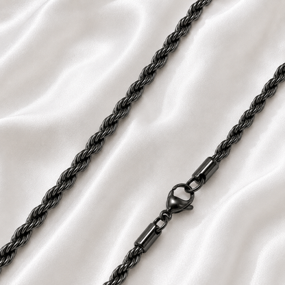 4mm Black Stainless Steel Rope Chain 20" and 24" lengths Available