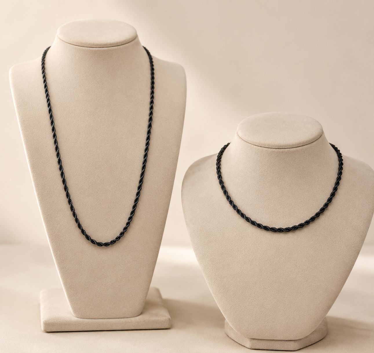 4mm Black Stainless Steel Rope Chain 20" and 24" lengths Available