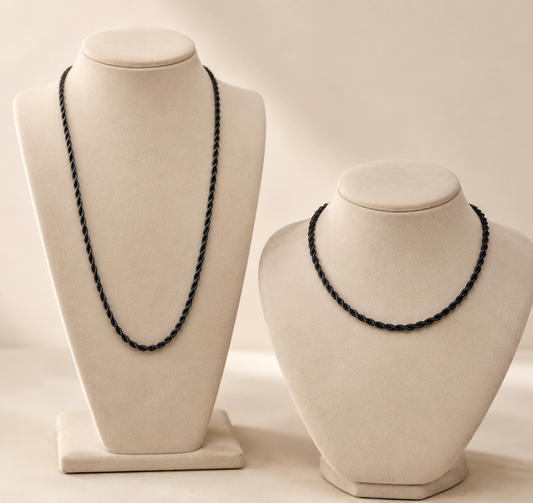 4mm Black Stainless Steel Rope Chain 20" and 24" lengths Available