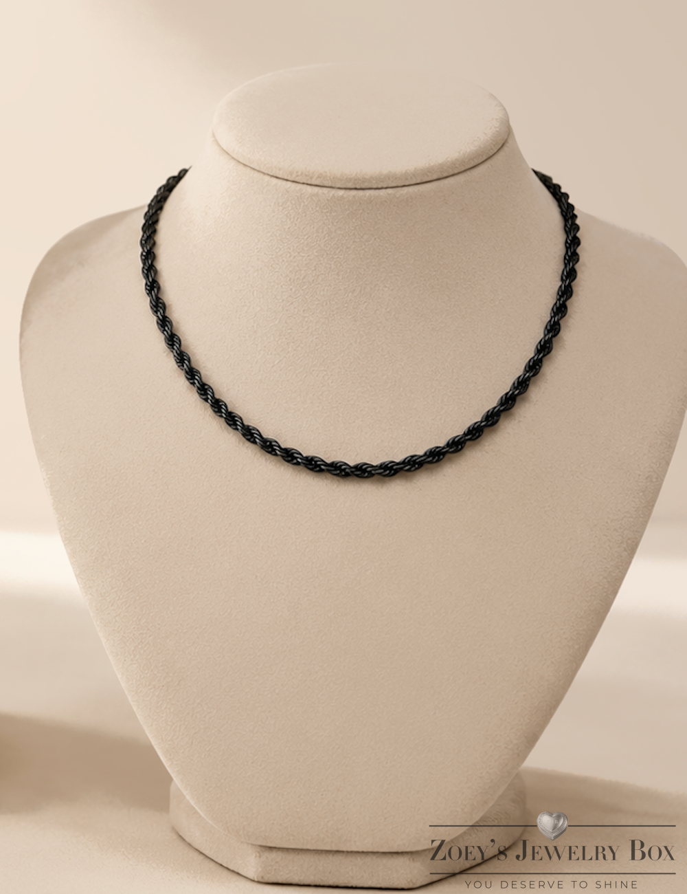 4mm Black Stainless Steel Rope Chain 20" and 24" lengths Available