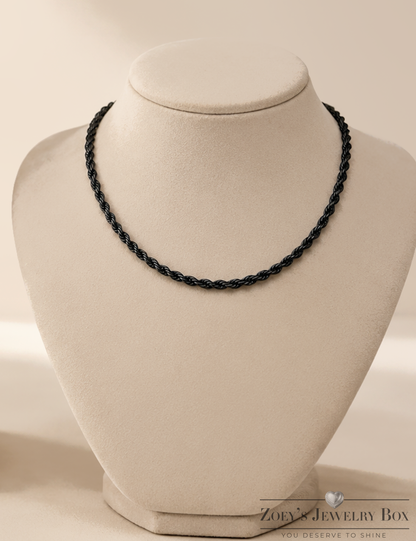 4mm Black Stainless Steel Rope Chain 20" and 24" lengths Available