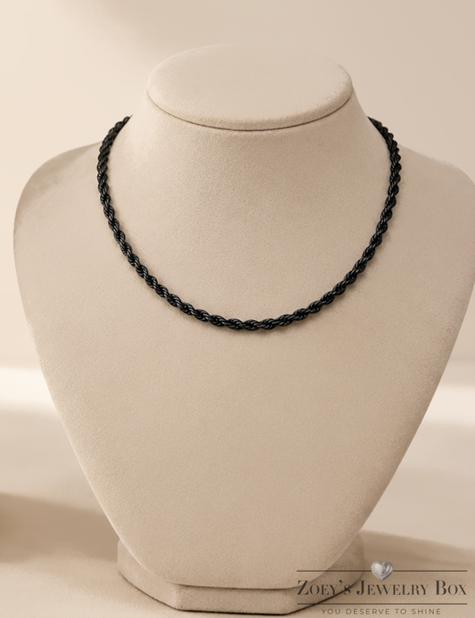 4mm Black Stainless Steel Rope Chain 20" and 24" lengths Available