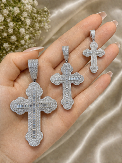 Baguette Moissanite 925 Sterling Silver Gothic Cross Pendant - 3 Sizes