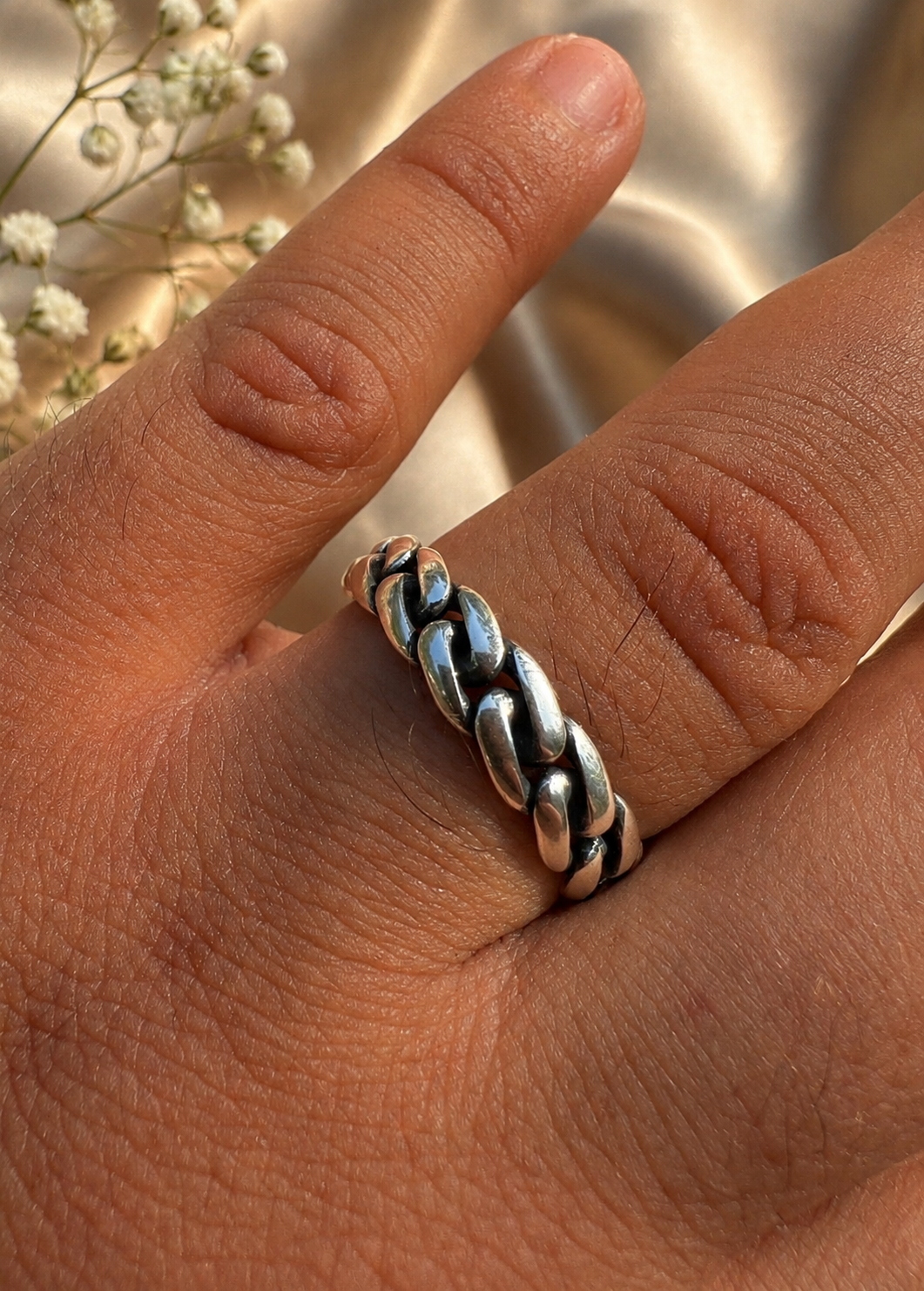 Mini Cuban Link Ring in Plain 925 Silver (Oxidized Finish)