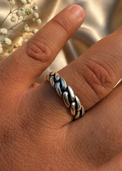Mini Cuban Link Ring in Plain 925 Silver (Oxidized Finish)