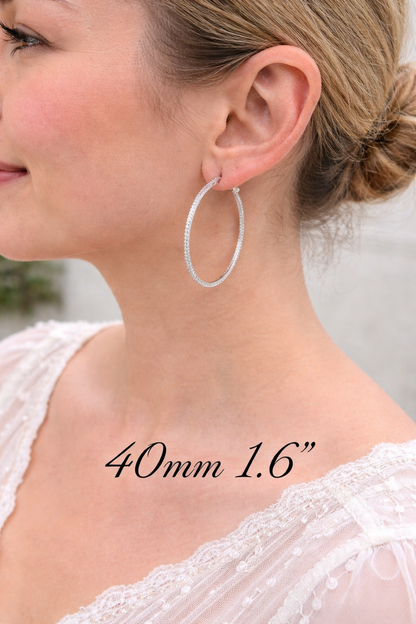 925 Sterling Silver CZ Hoop Earrings 18mm - 50mm