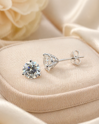 Sterling Silver Moissanite 3 Prong Martini Set Solitaire Stud Earrings 3mm to 10mm PUSH BACKS