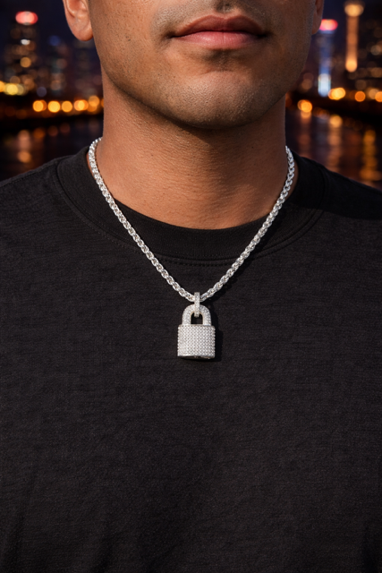 Moissanite Love Lock Padlock Pendant – Gold or Silver