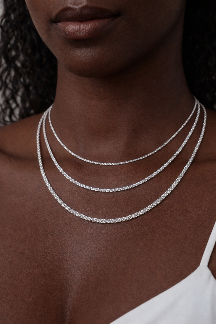 925 Sterling Silver Margarita Sparkle Rope Chains 1mm, 2mm, 3mm