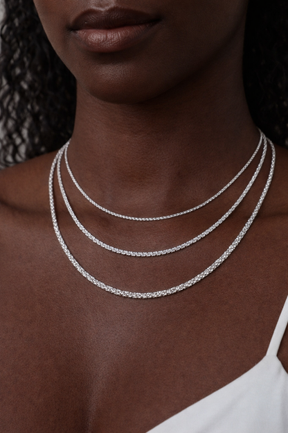 925 Sterling Silver Margarita Sparkle Rope Chains 1mm, 2mm, 3mm
