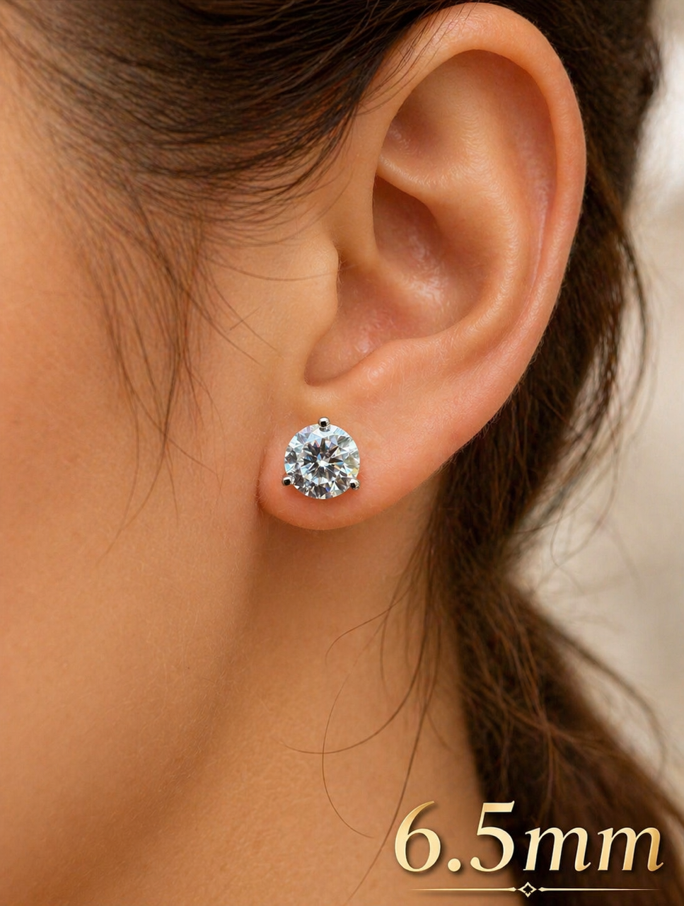 Sterling Silver Moissanite 3 Prong Martini Set Solitaire Stud Earrings 3mm to 10mm PUSH BACKS