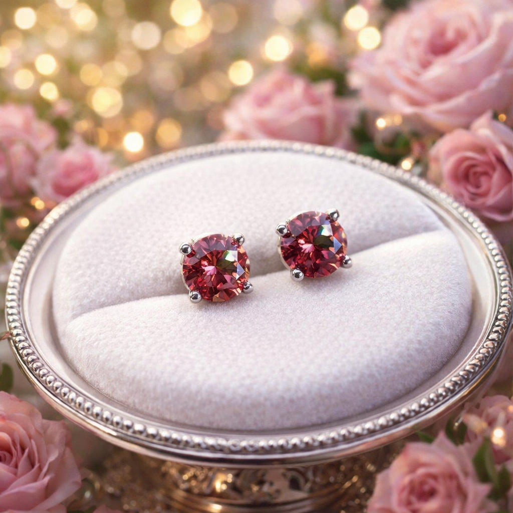 Pink Moissanite 925 Sterling Silver Stud Earrings 3mm - 8mm Screw Backs