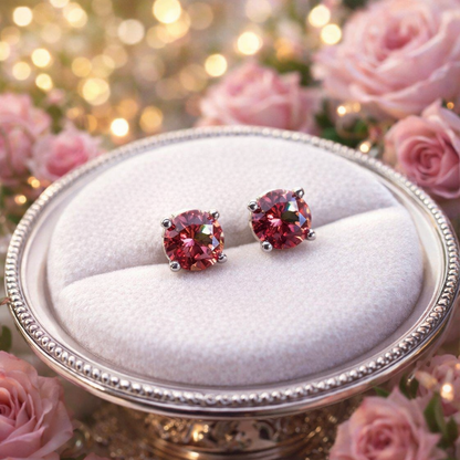 Pink Moissanite 925 Sterling Silver Stud Earrings 3mm - 8mm Screw Backs