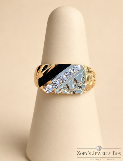 Classic Euro Nugget Ring (Black 14K Gold Vermeil 925 CZ & Silver)