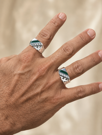 Luxury Men’s Silver Nugget Ring (Emerald Green CZ Iced Hip Hop Style)