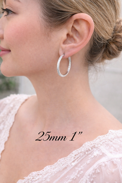 925 Sterling Silver CZ Hoop Earrings 18mm - 50mm
