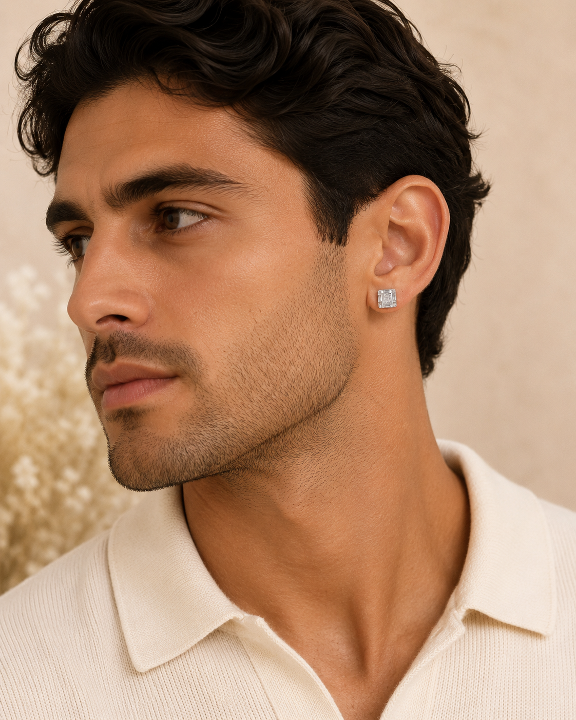 Modern Baguette Style Iced-Out Earrings Made From 925 Silver With CZ Stones, 8.5mm Size