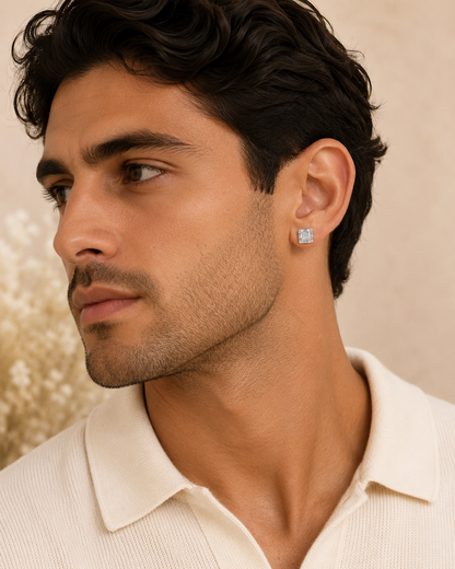 Modern Baguette Style Iced-Out Earrings Made From 925 Silver With CZ Stones, 8.5mm Size