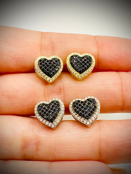 Black Ice CZ Heart Shape Earrings – Gold or Silver Finish