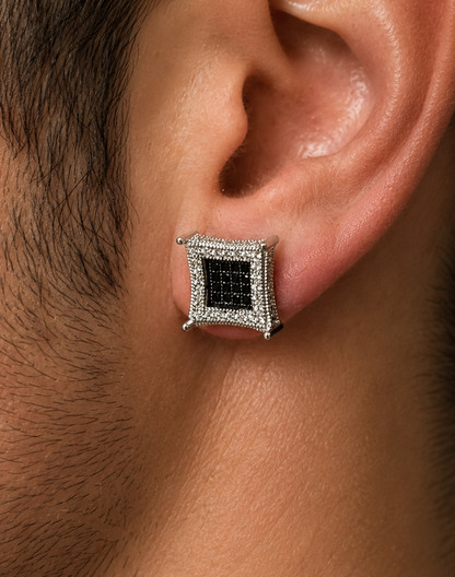 3D Kite Classic Iced Out Earrings (925 Silver, Black CZ Stones, 11.5mm)