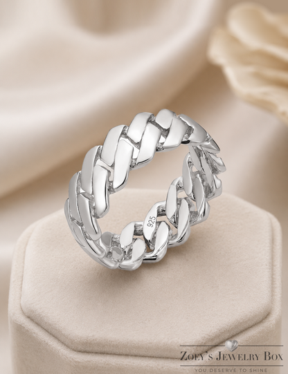 Rhodium Cuban Link Ring (7.5mm)
