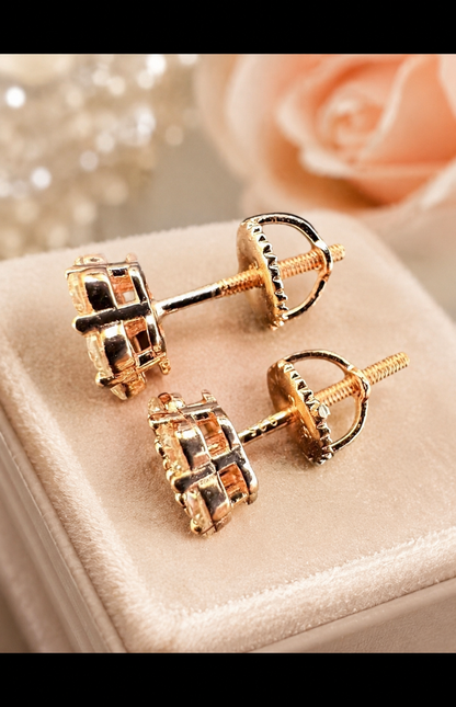 Rose Gold Over Sterling Silver Moissanite Floral Honeycomb Design Stud Earrings 6mm - 11mm